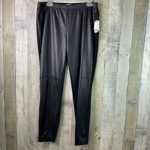 bar lll Size 1X Pleather Look Pants with Pant Leg Zippers Stretch Waistband